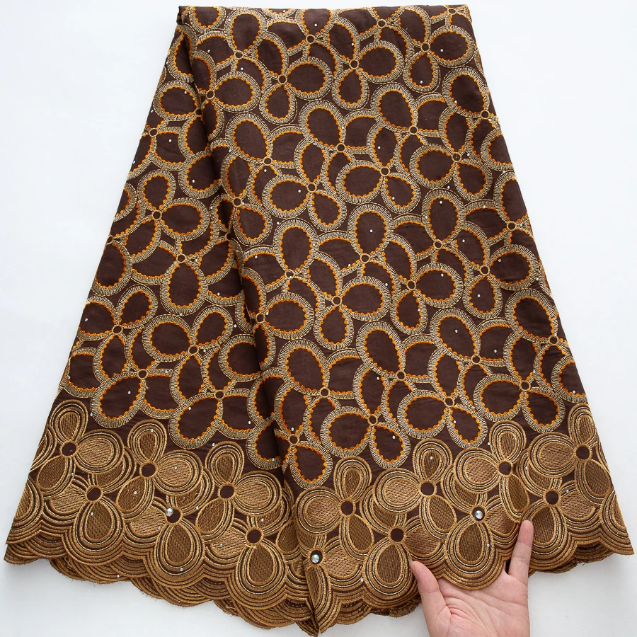 ​ Nigerianischer Schweizer Voile-Spitzenstoff – 5 Yards afrikanische Baumwolle mit Steinverzierungen für Hochzeitskleider und besondere Anlässe