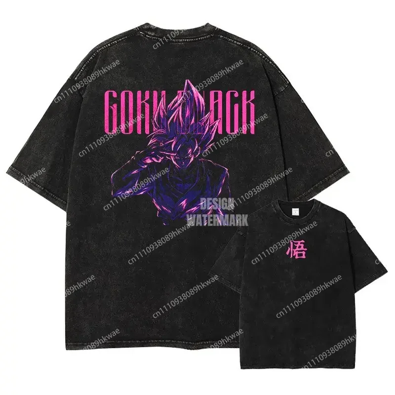 Camisetas con estampado vintage de Dragon Ball, camisetas unisex de algodón lavado de gran tamaño, camisetas de anime Gohan Super Saiyan Goku Blue Lightning