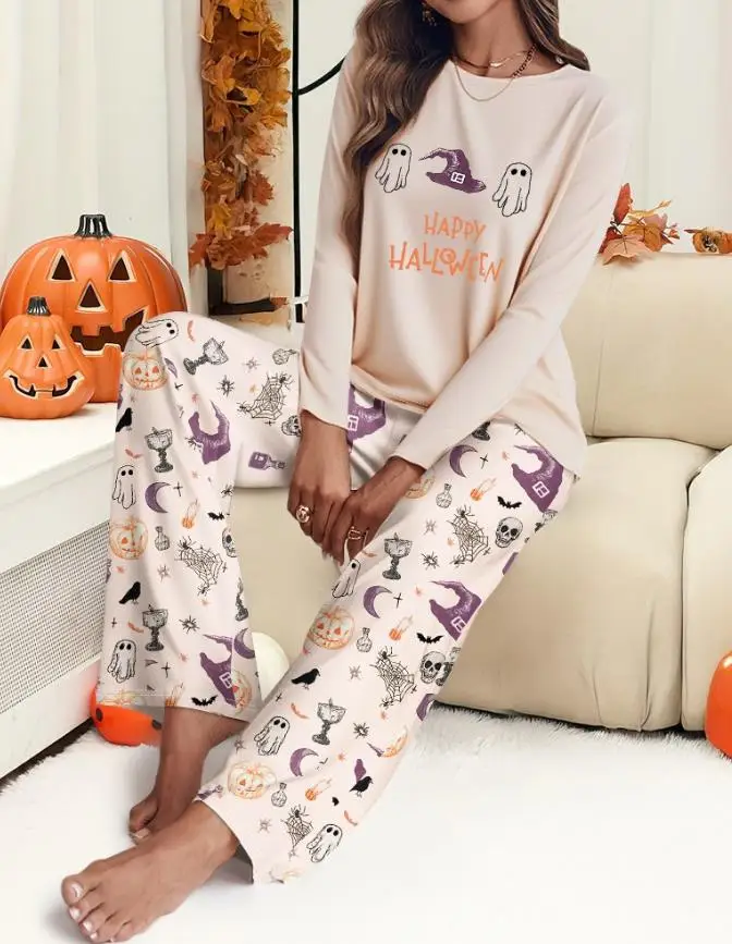 

Комплект из двух предметов, женский наряд, весна-осень 2023, новый топ с длинными рукавами и графическим принтом, повседневный пижамный комплект с эластичной резинкой на талии и брюки