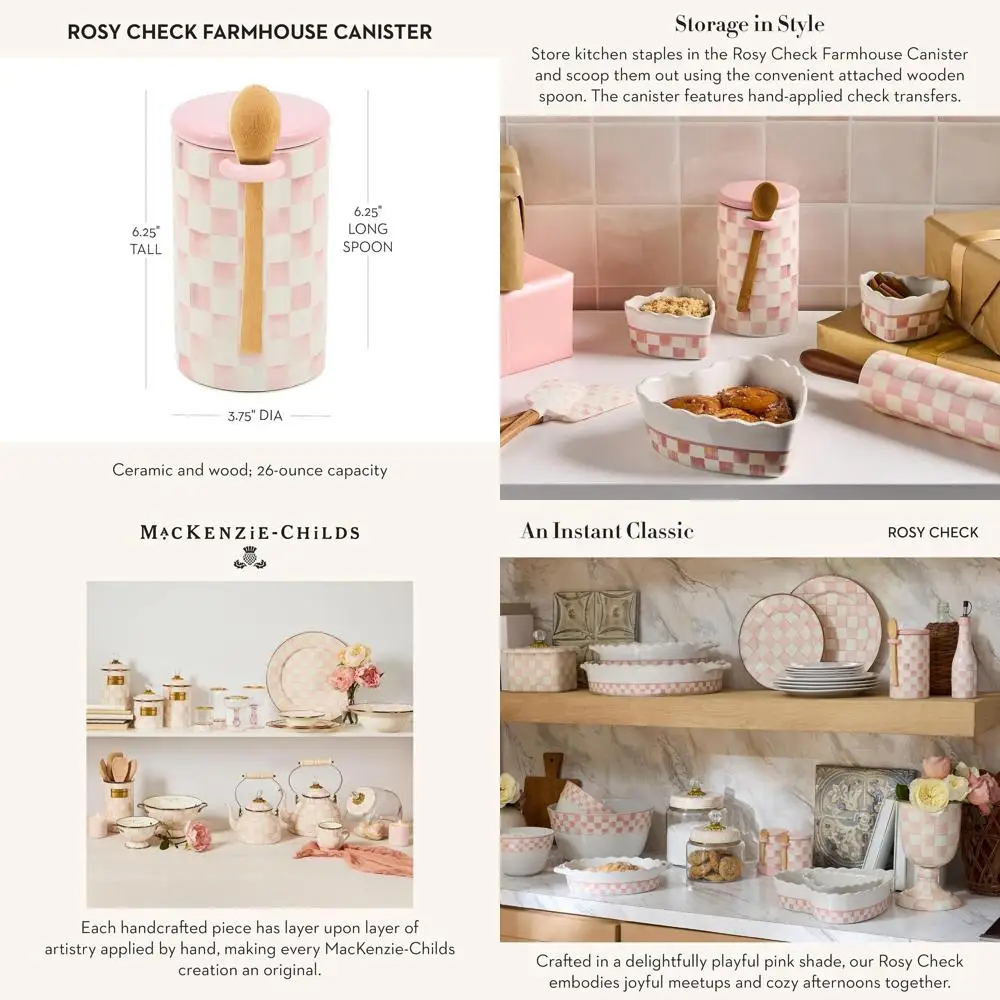 

Kitchen Storage Canister with Lid, Pink and White Checkered Pattern