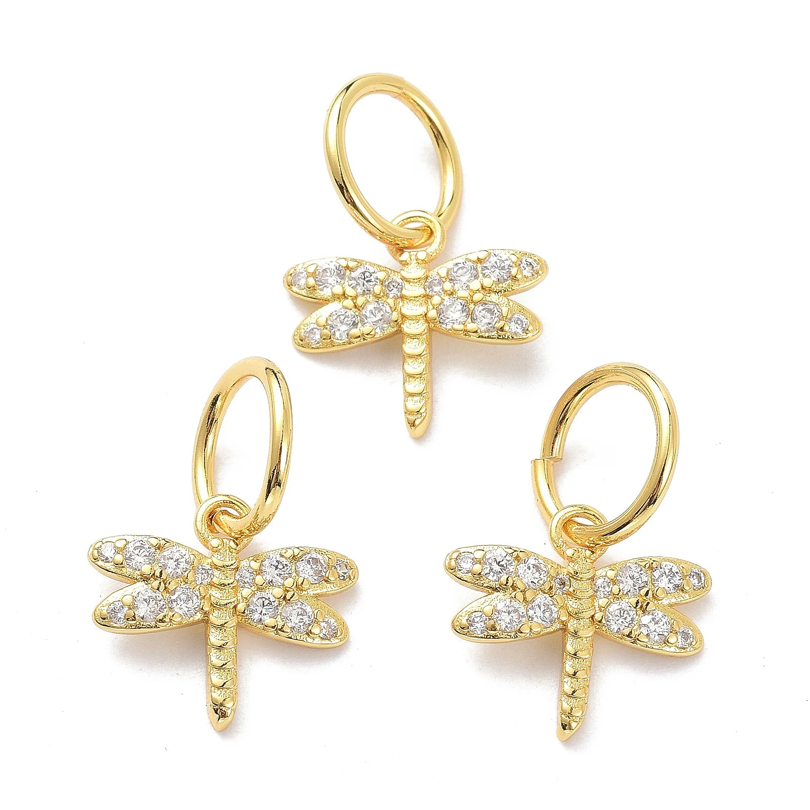 10pcs Dragonfly Pendant Real 18K Gold Plated Brass Micro Pave Clear Cubic Zirconia Charm for Women Necklace Diy Jewelry Making