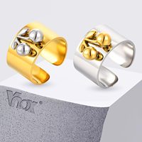 Vnox Simple Two Color Cherry Open Ring Stainless Steel Metal 3D Design Finger Jewelry Romantic Gift To Her 12mm Wide