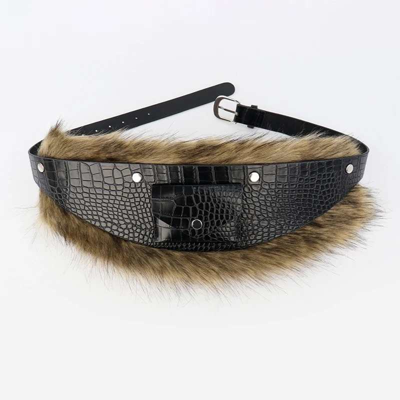 

Christmas Gift - Fashionable Faux Alligator Skin Belt, Luxe Plush Accessory for Parties, Cosplay & Daily Wear