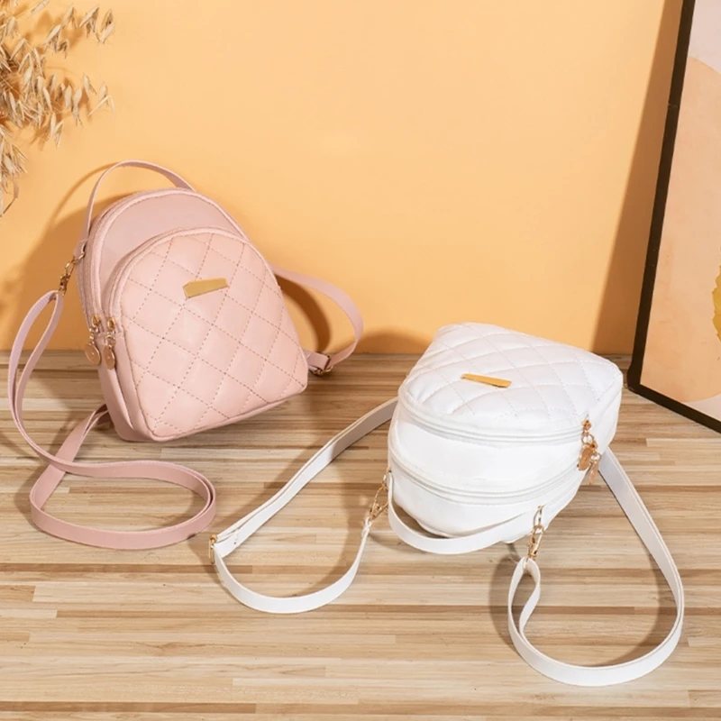 Mochila acolchada cuero PU para mujer, mochila informal pequeña para estudiantes, bolsa para teléfono para mujer