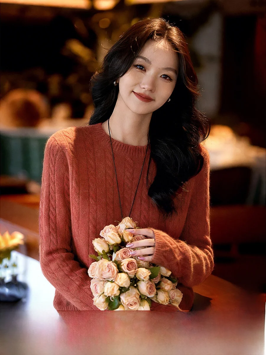 

Casual Knitted Sweater Embroidered Crt Camere Comfortable Long Sve round Ne Warm Daily Wear Spring Season Ladies Fas...