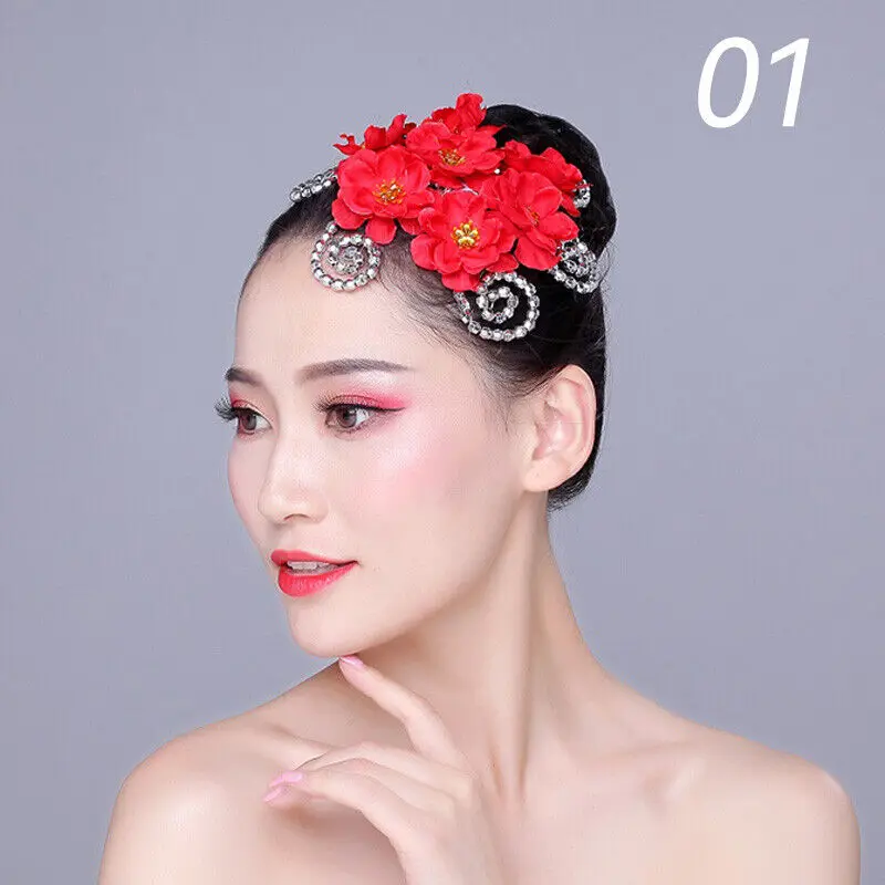 Dance Elegant Veil Brim Hats Headdress Stage Performance Dance Head Flower Tiara Flower Adult Female Dancer Hair Accessories