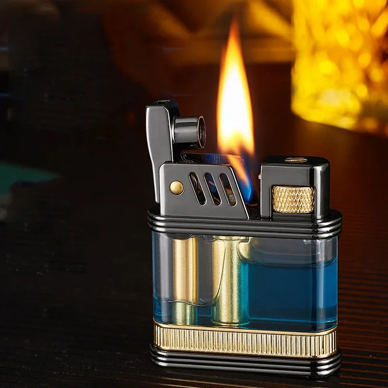 New Kerosene Lighter Retro Metal Crude Gasoline Cigarette Grinding Wheel Windproof Steel Lighter Transparent Gasoline Lighter