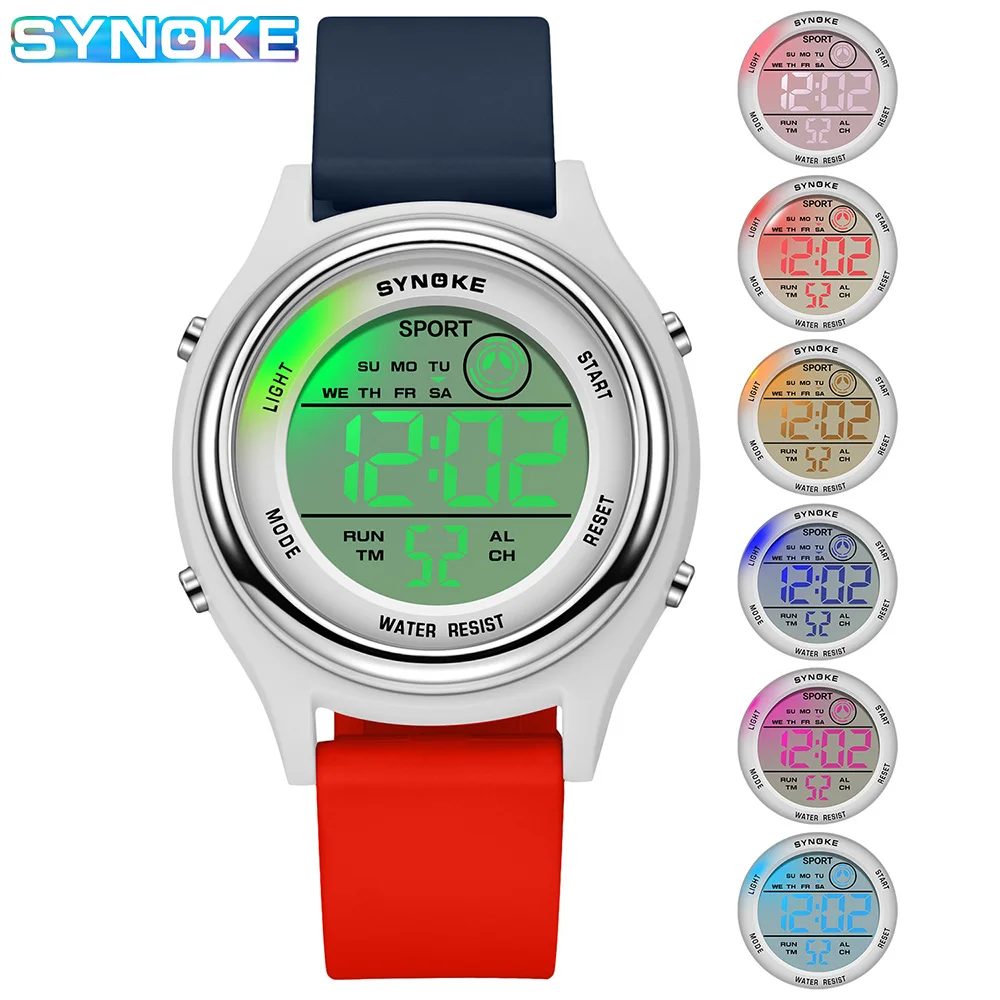 SYNOKE Colorful Children Seven Lights Watches Sport Students Digital Watch For Kids Waterproof Electronic Watch Shock Resist