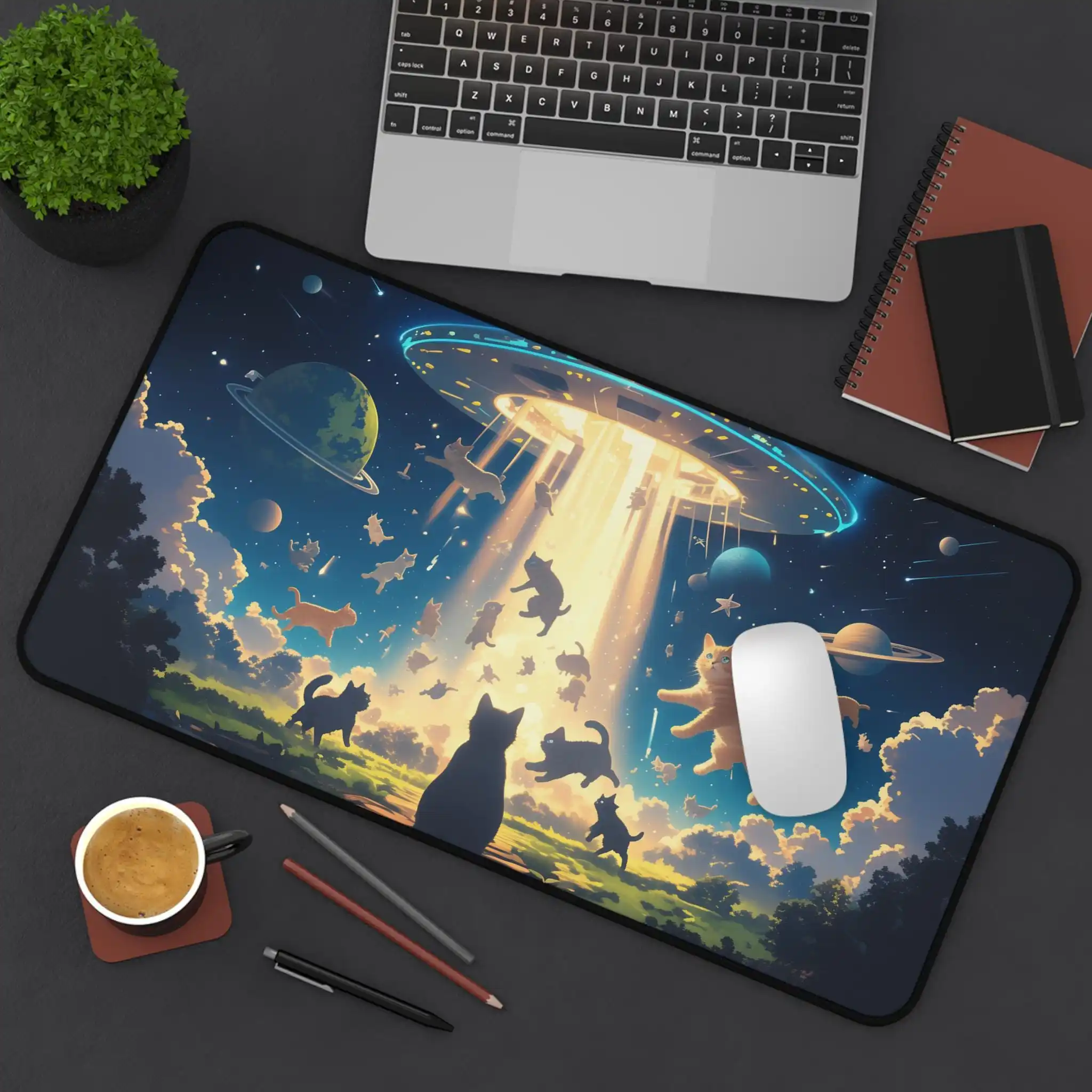 لوحة ماوس جالاكسي كات، حصيرة مكتب ألعاب ممتدة، حصيرة مكتب جمالية، لوحة ماوس Sci-Fi XL، الهدية المثالية لزملاء اللوازم المكتبية #6