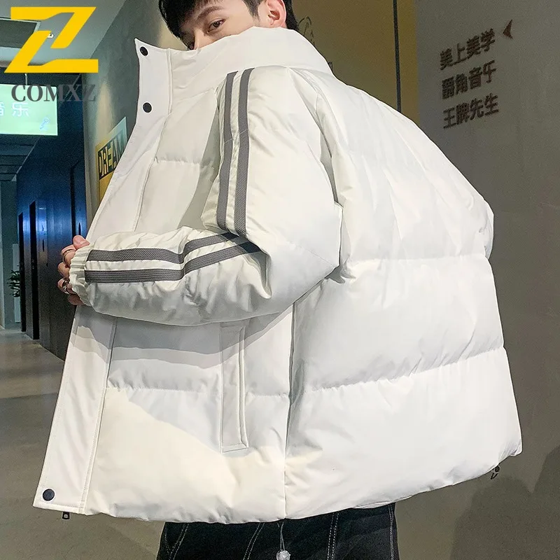 

COMXZ 2025 Men's Trendy Hong Kong Style Down Cotton Jacket Winter Oversize Thick Warm Lightweight Comfortable Coat