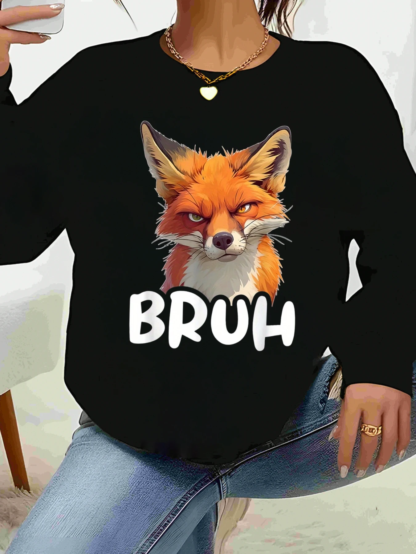 

Fox Bruh Print Sweatshirt Halloween Casual Wear Women's Fashion