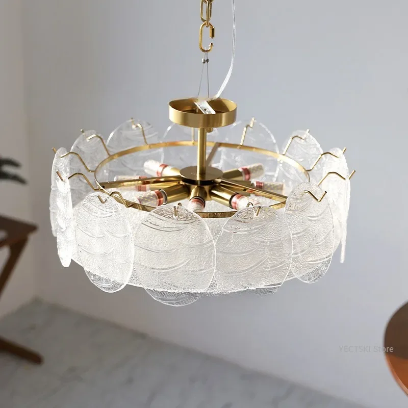 GHJUYIOL Light luxury and simple antique style fish patterned glass ceiling light American bedroom living room crystal glass lig