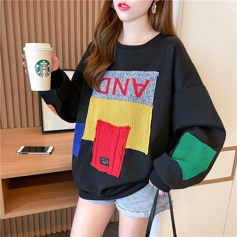 Pullover da donna girocollo a contrasto di colore Top anni '90 Vintage Estetico Sport Kpop Designer Emo Novità Felpa casual da donna