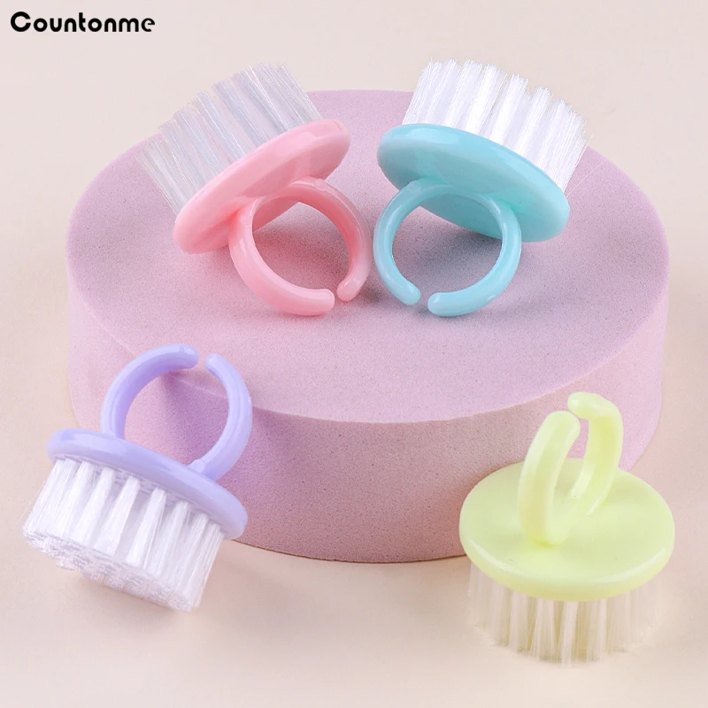 2Pcs/4Pcs/10Pcs Mini Ring Nail Cleaning Brushes Wearable Nail Dust Cleaner Soft  Remover Manicure Pedicure Tools