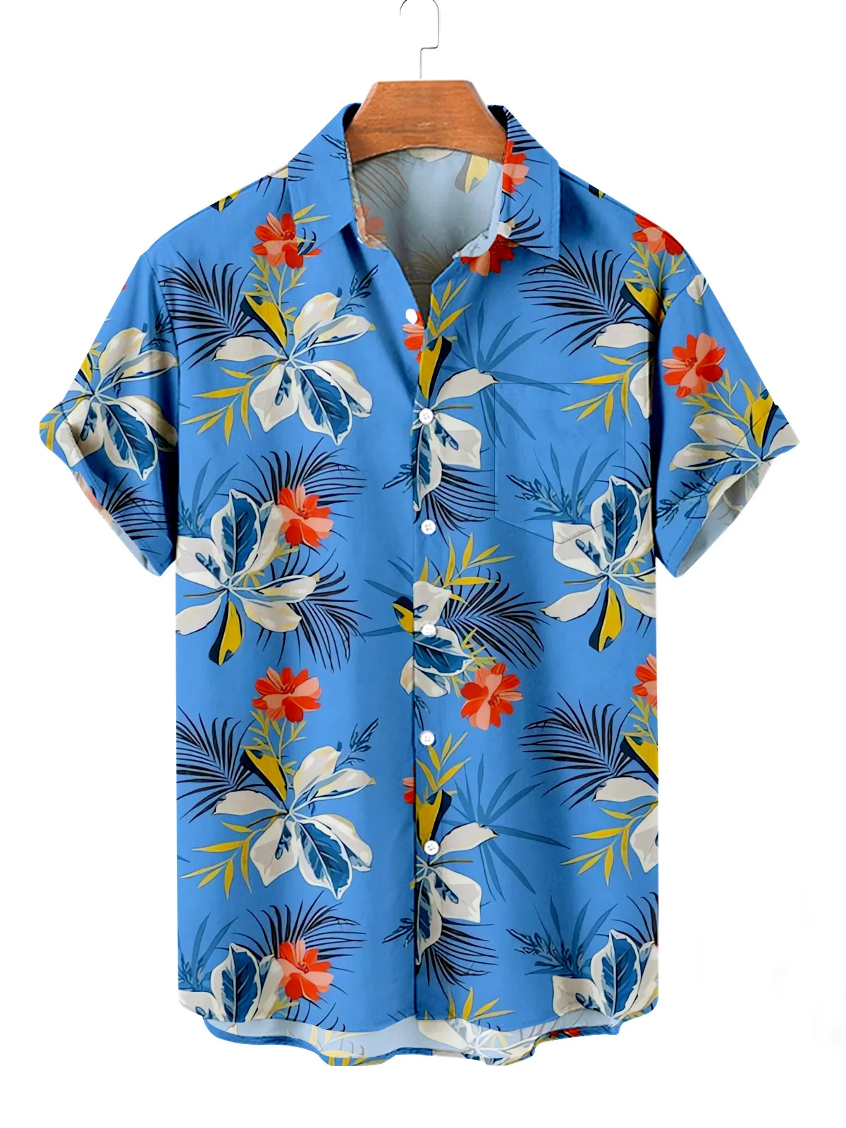 Kemeja Hawaii Bunga Pria Baru Kemeja Lengan Pendek Liburan Kasual Kemeja Berkancing Kerah Pakaian Jalanan Fashion Musim Panas untuk Pria