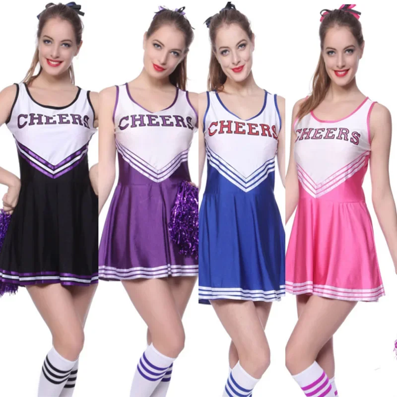 Size XS-XL Cheerleader Costume Ladies Girl High School Sport Games Football Cheer Dance Outfit Mini Dress