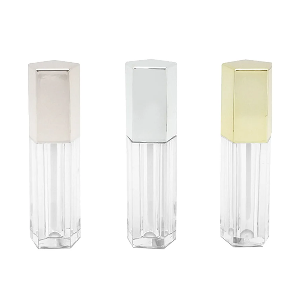 3 pièces rouge à lèvres bricolage Tube Pentagonal vide brillant à lèvres bouteilles Portable Mini voyage lèvre huile conteneur argent or