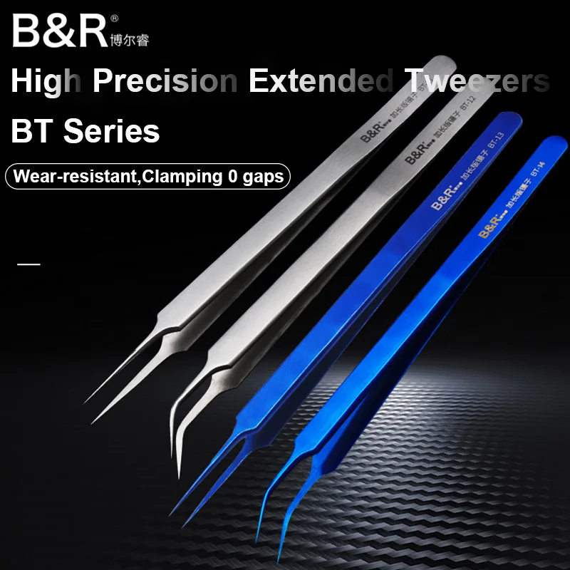 B&R BT Series Multifunctional Extended Repair Straight/Curved Tweezers Mobile Phone Motherboard Maintenance Hand Tool