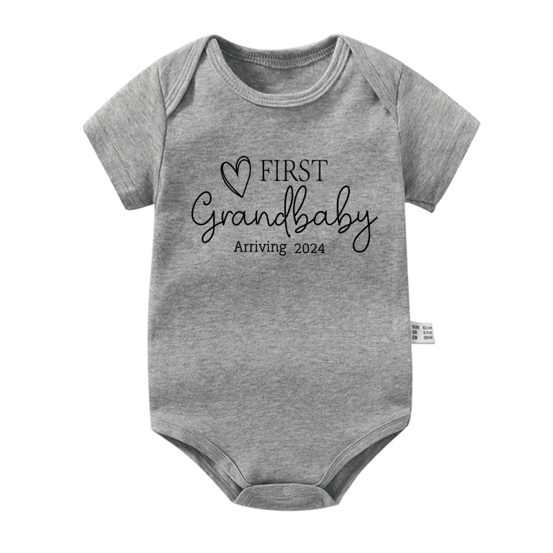 First Grandbaby 2024 Printed Announcement Newborn Baby Bodysuits Funny Boy Girl Short Sleeve Jumpsuit Gift for New Grandparents