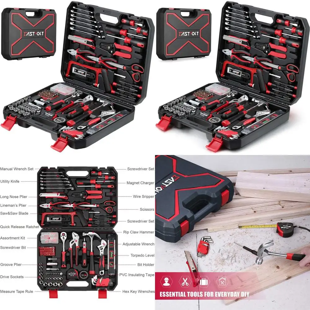 

Complete 218-Piece Home & Auto Tool Set with Pliers, Screwdrivers, Sockets, and Storage Case in Black/Red