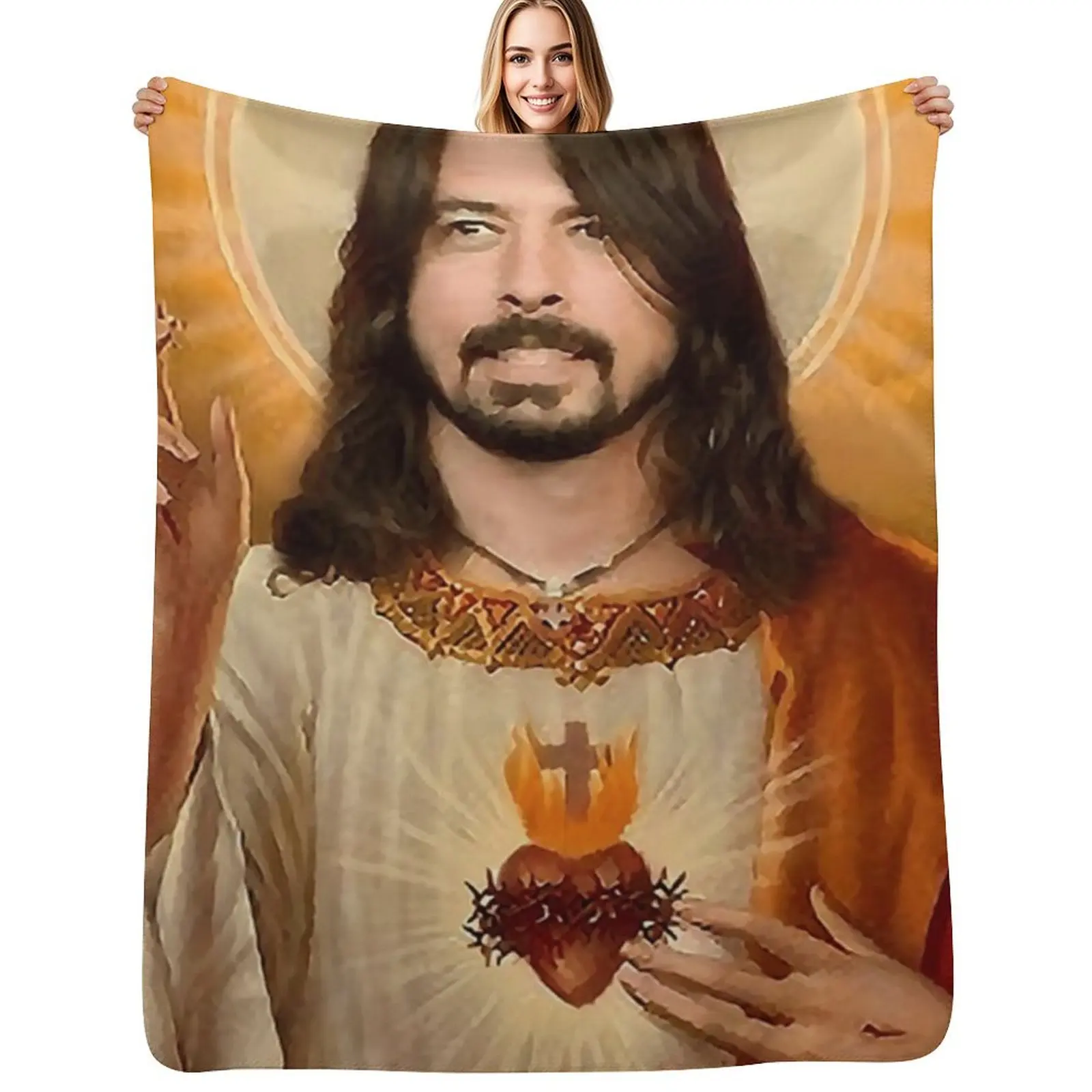 

Dave Grohl Jesus Painting Throw Blanket Thin valentine gift ideas warm winter Large Blankets