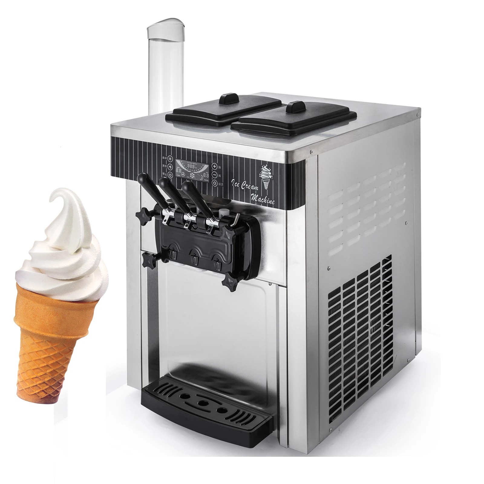 Commercial Soft Ice Cream Machine with cone holder YKF-8218T Countertop fruit ice cream Maker  2+1 flavors