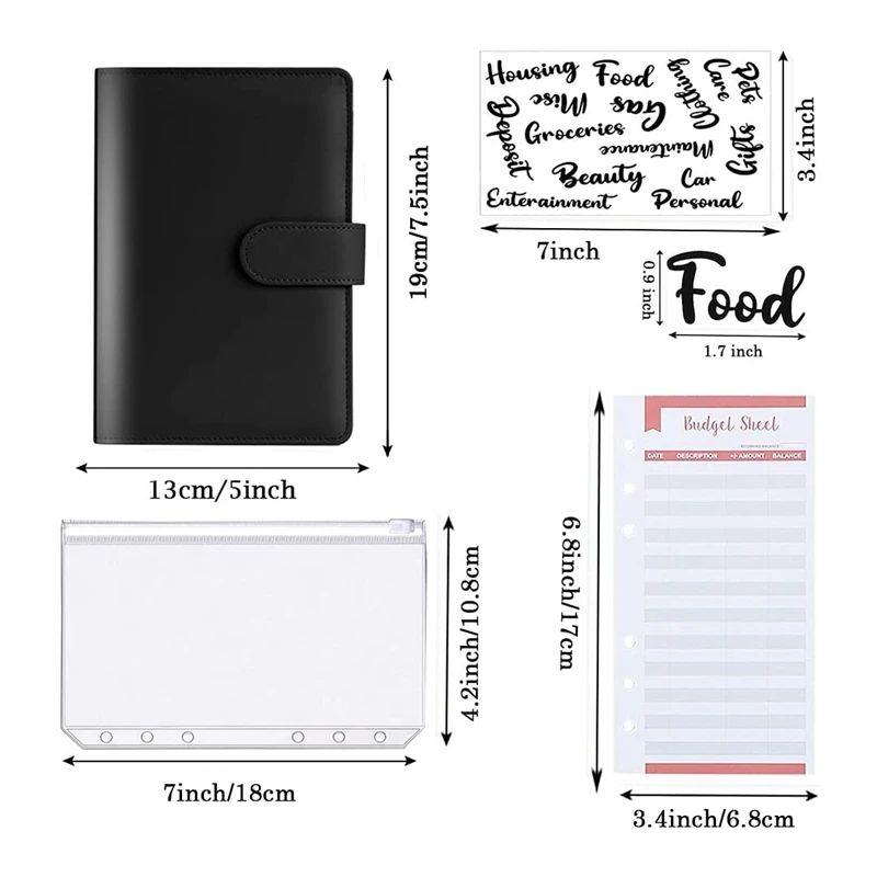 A6 Binder Cover With A6 Binder Pockets Expense Budget Sheets Sticker Labels For Money Cash Envelopes System