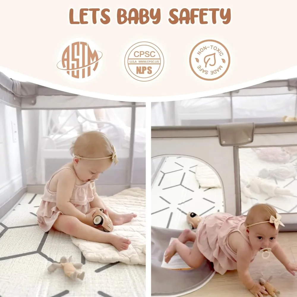 47x47 Inch Baby Playpen with Soft Mat, Safe Play Yard for Infants and Toddlers, Durable Gate Design