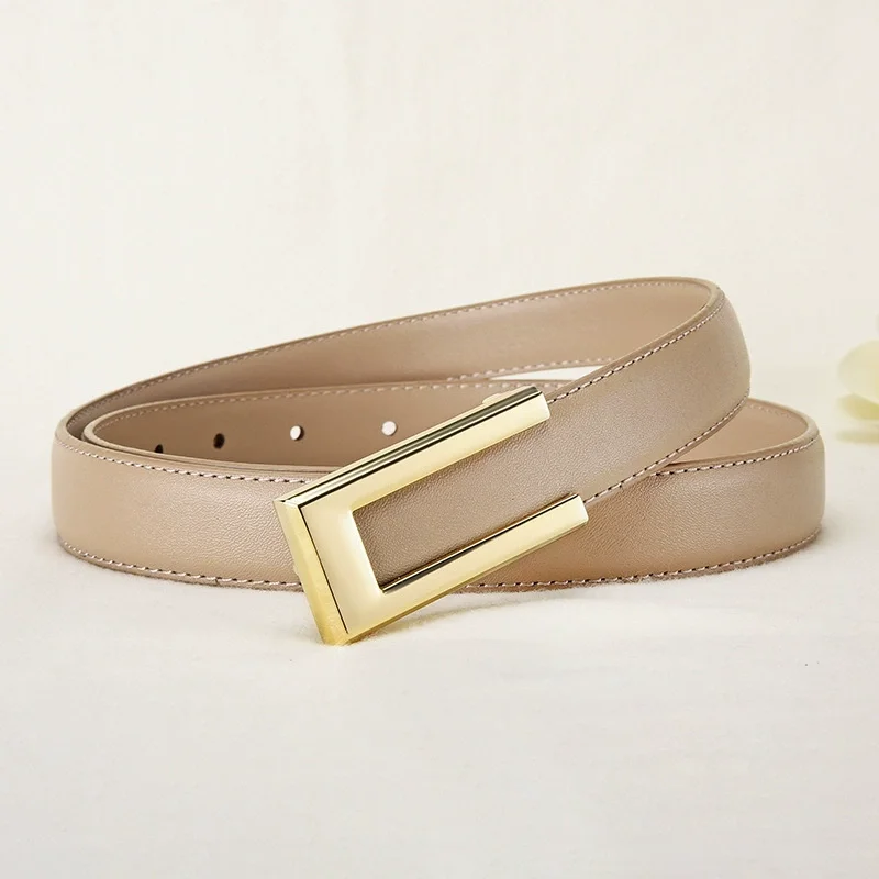Women's Leather Belt Minimalist Genuine Leather Thin Waist Belt Decorative Ladies' Belt For Dresses and Jeans