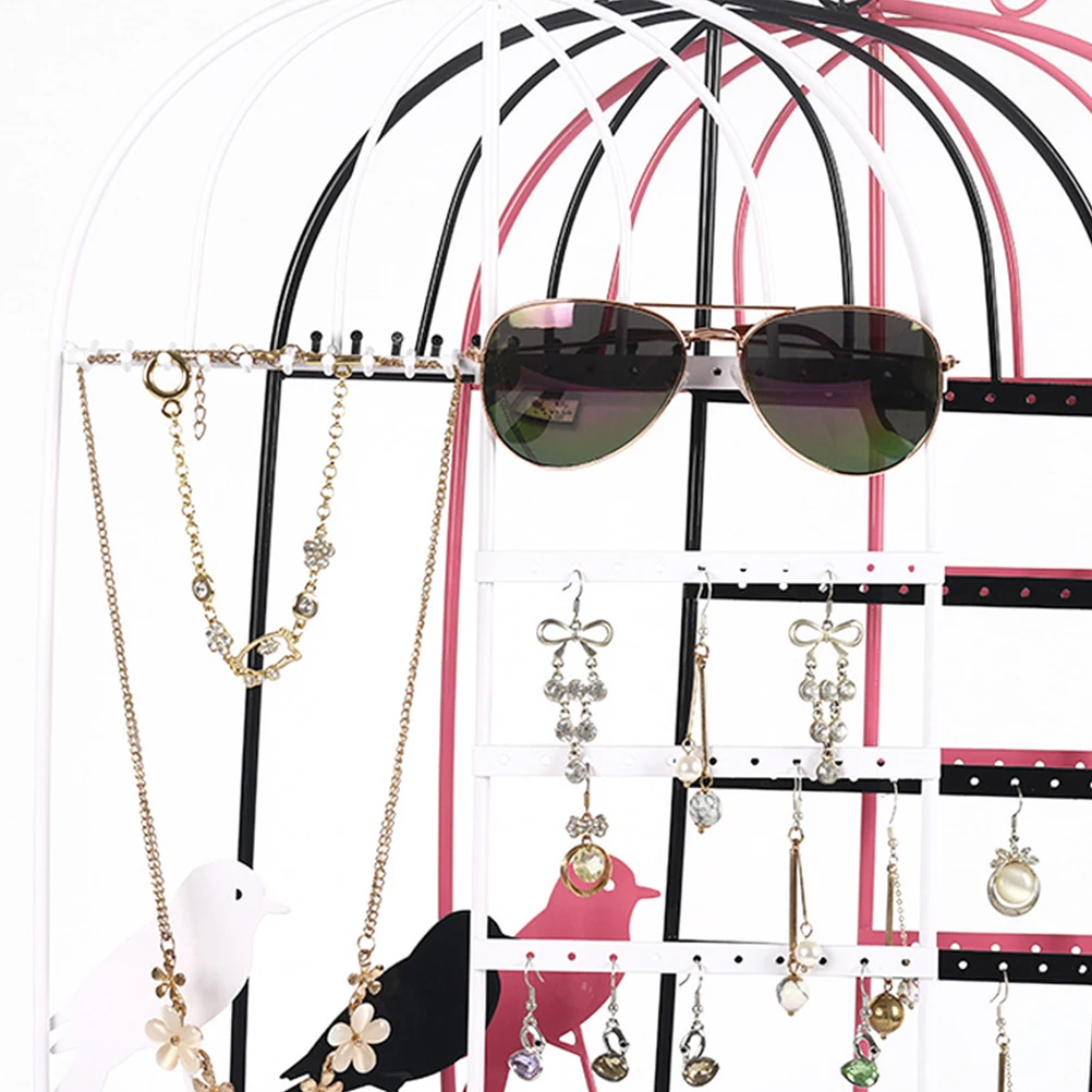 

Birdcage Shaped Earrings Necklace Jewelry Copper Plated Display Stand Rack Holder Wall Mounted Black Tastefully Protects Stores