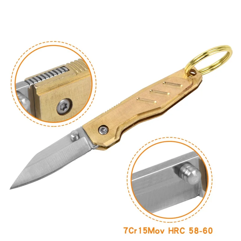 Mini Brass Keychain Pocket Knife Portable Unboxing Cutter Outdoor EDC Tool Multifunctional Survival Folding Knife for Men Gift