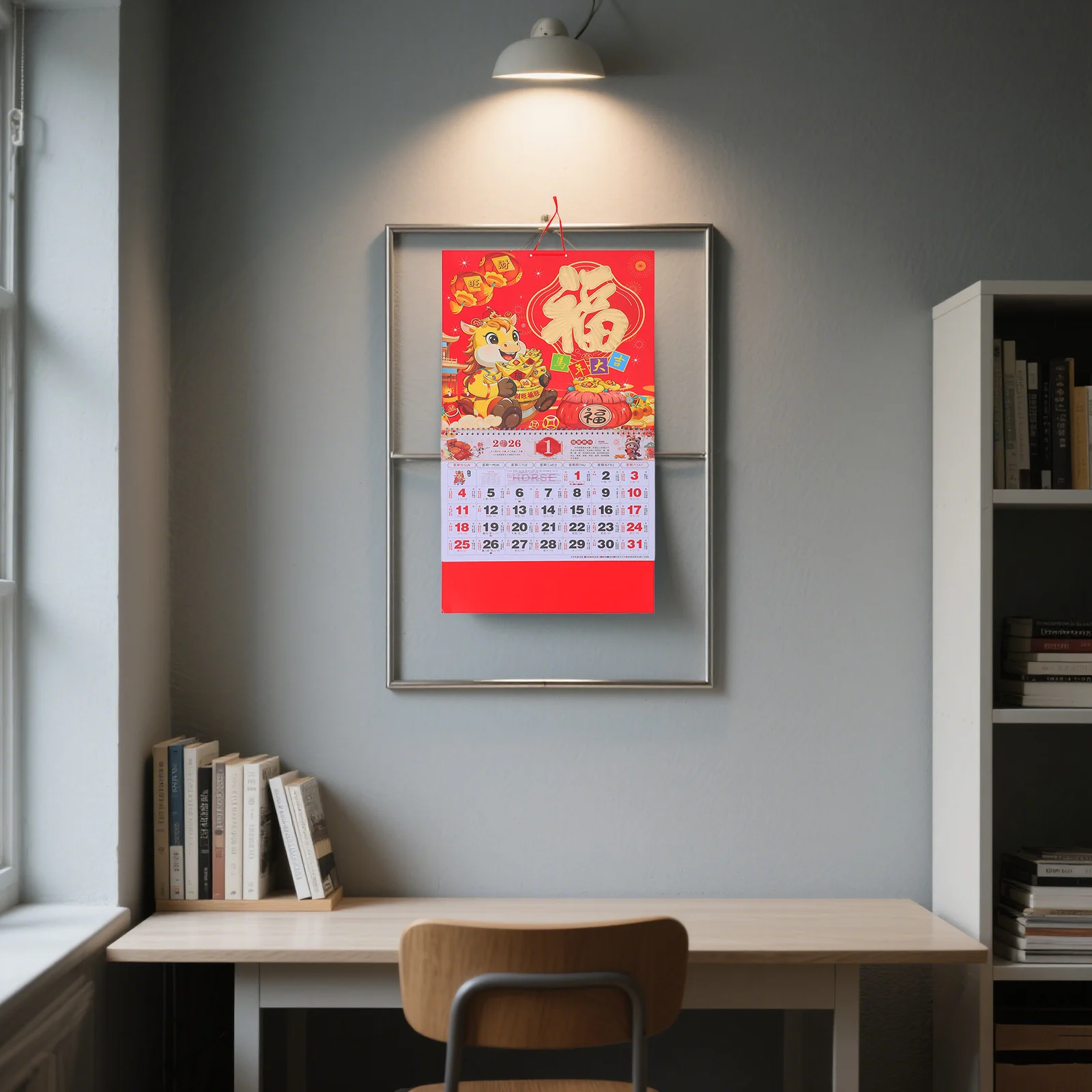 

2026 Chinese Wall Calendar Traditional Lunar New Year Hanging Monthly Fortune Characters Home Office Decor Yearly Wall Calendar