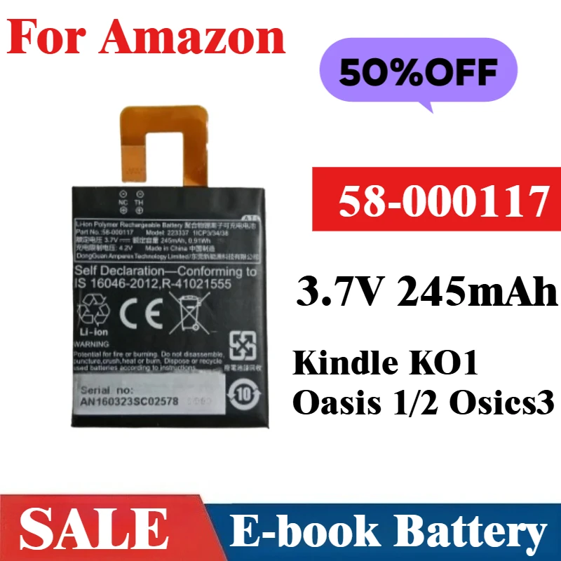 

E-book Battery 3.7V 245mAh 58-000117 for Amazon Kindle KO1 Oasis 1/2 Osics3 Replacement Battery Brand-New High Quality