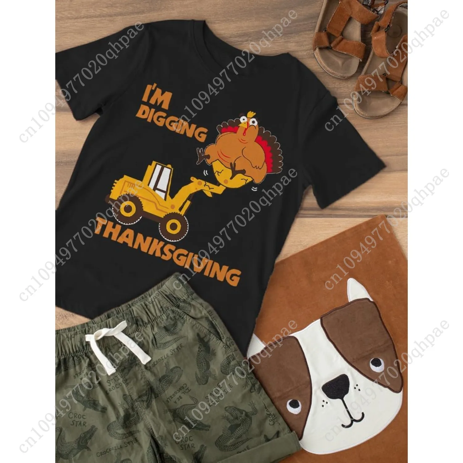 เสื้อยืดเด็ก Tstars I'm Digging Thanksgiving - เสื้อยืดลายรถแทรกเตอร์ไก่งวงสุดน่ารักสำหรับเด็กวัยหัดเดินทั้งชายและหญิง ชุดวันหยุด