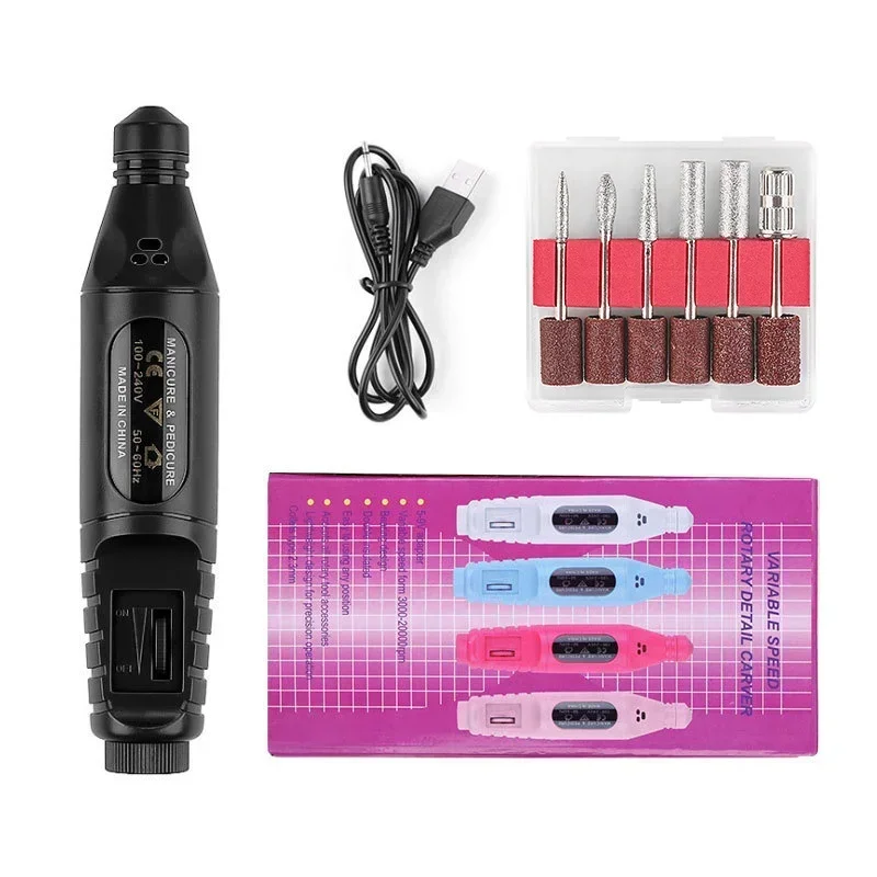 Electric Manicure Tool, Nail Drill Machine with USB Plug, Milling Cutter Set for Gel Nail Polish, Nail Accessories