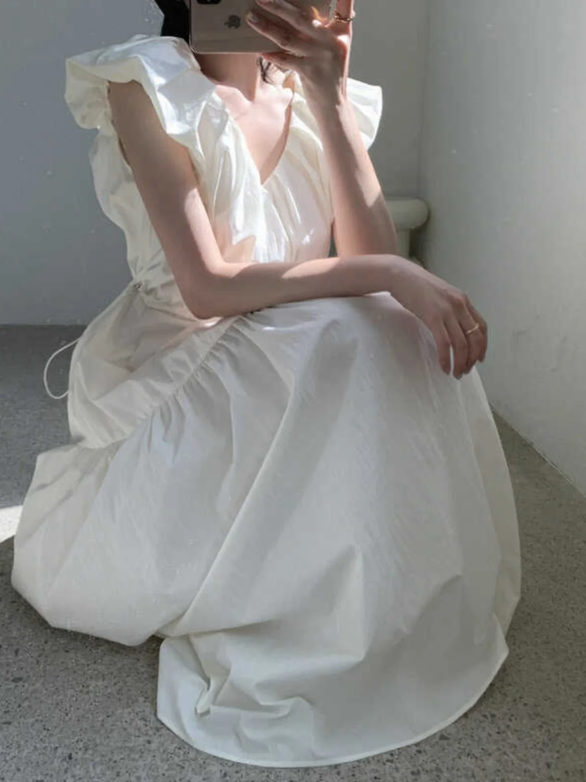 

Летняя однотонная юбка миди с V-образным вырезом спереди и сзади, с регулируемым поясом на шнурке, повседневная, без рукавов, для девочек