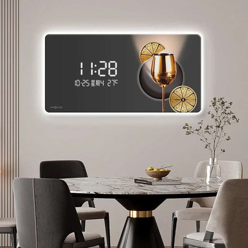 Home Decor LED Ambient Light Wall Mounted Clock Living Room Decoration Electronic Digital Display Silent Clock