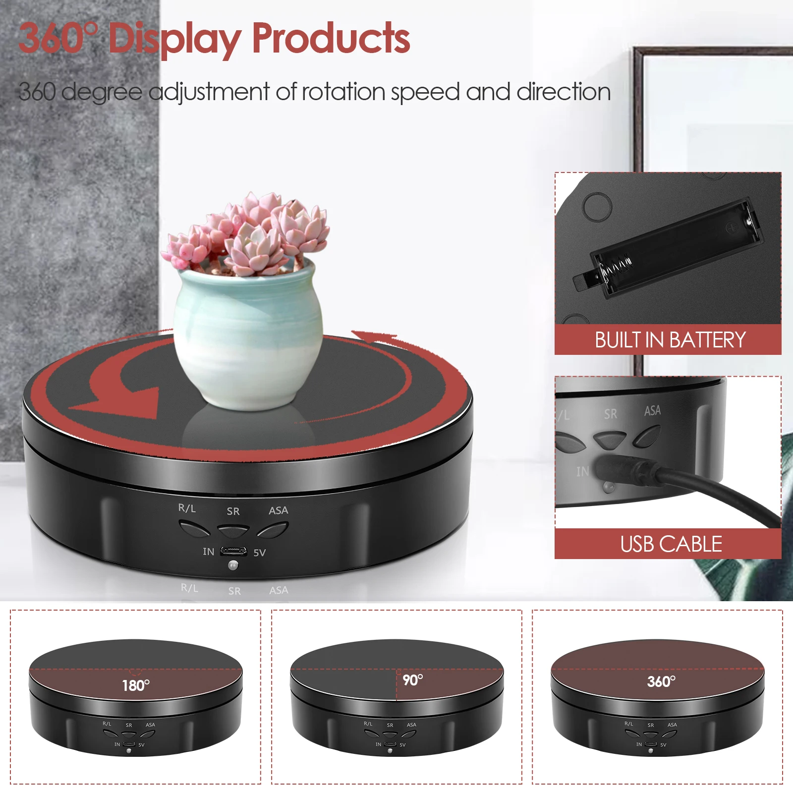 14.6CM Electric Rotating Display Stand Turntable Jewelry Holder Battery/USB Power Rotating Table For Watch Digital Products