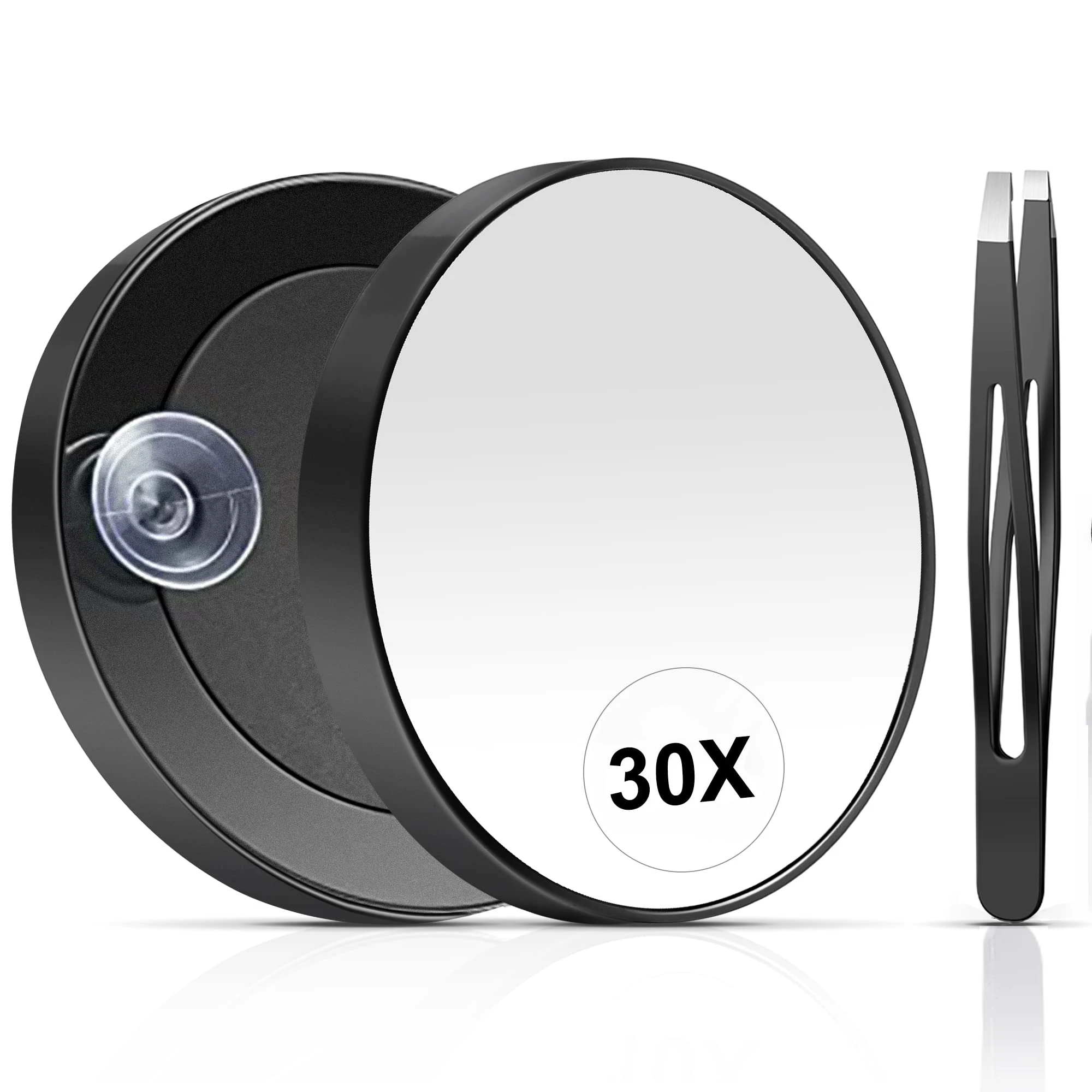 Miroir grossissant 30X (miroir de maquillage grossissant) avec pince à sourcils de haute précision pour le toilettage et les voyages