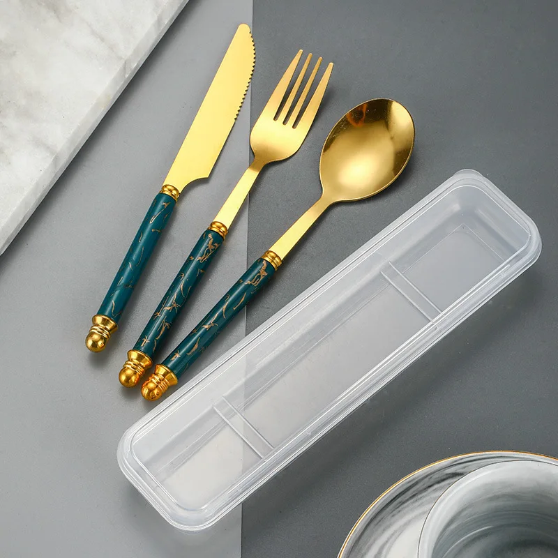 3Pcs Stainless Steel Cutlery Set, Marble Pattern Knife Fork Spoon Western Tableware view 4