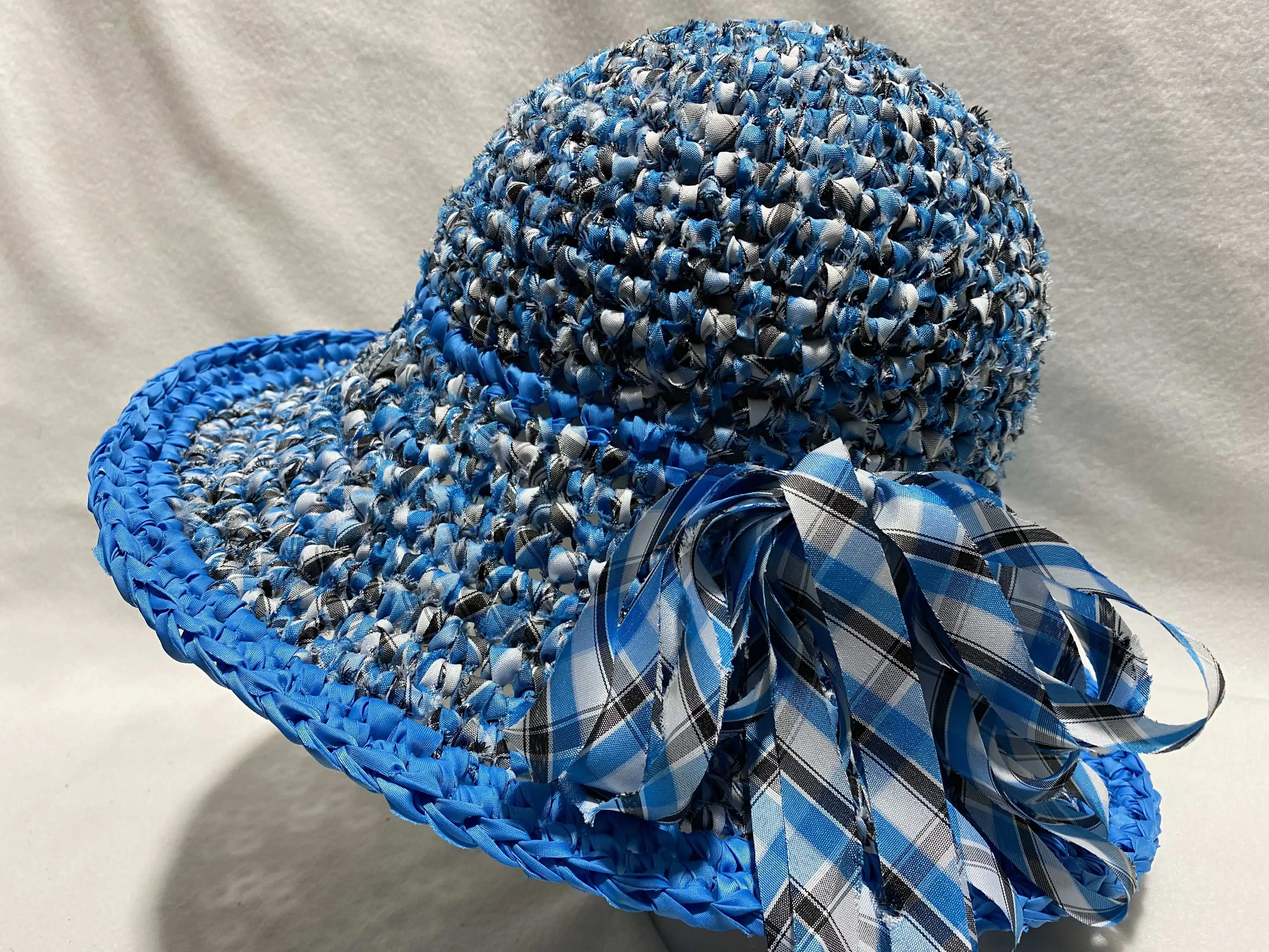 Handwoven Fabric Yarn Beach Hat Womens Summer Crochet Wide Brim Style for Weekend Coffee Dates and Outdoor Leisure Activities