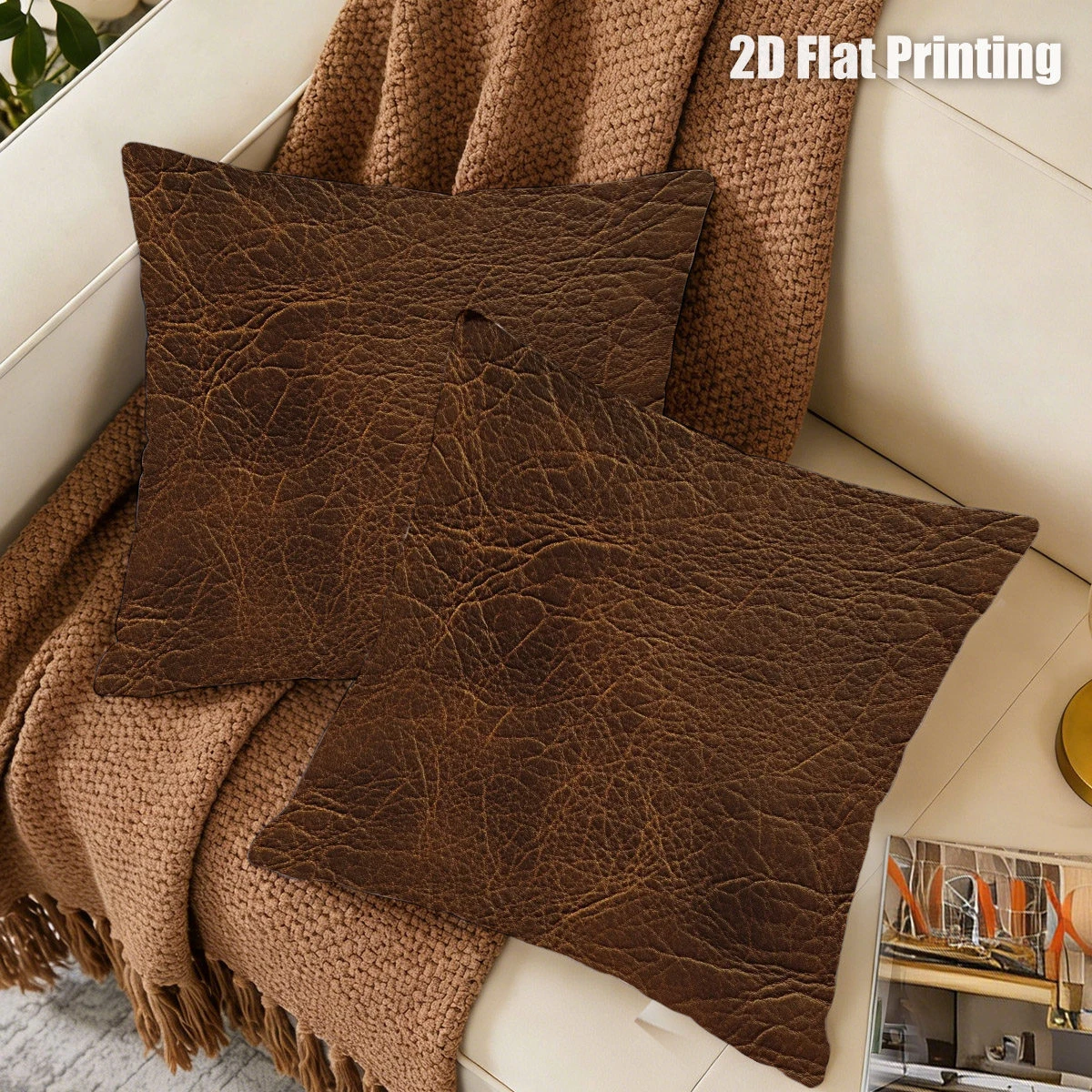 Vintage Brown Faux Leather Pillow Covers 3