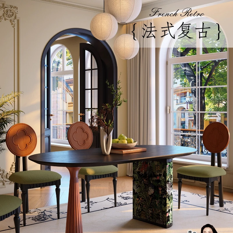 

XL Solid Wood Dining Table French Retro Household Oval Dining Table White Ash Wood Dining Table