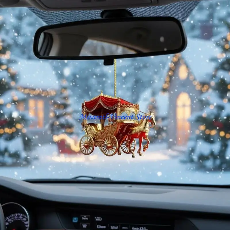 A70F Acrylic Christmas Horse Carriage Ornaments Sleigh Decorations Tree Hanging for Tree & Holiday Homes Winter Decors