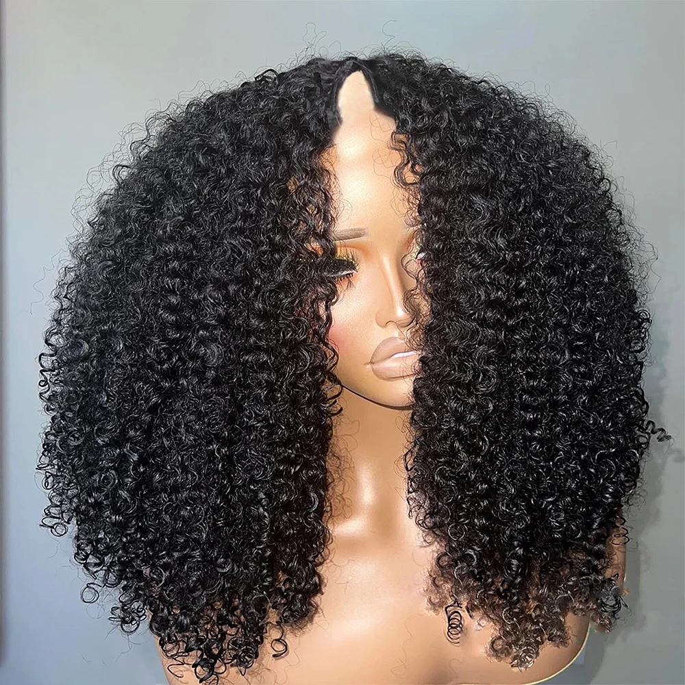 4c Afro Curly V Part Wig Human Hair 250% Glueless V U Part Human Hair Wigs for Women Brazilian Remy Deep Wave 30 32 34 Inch Wigs