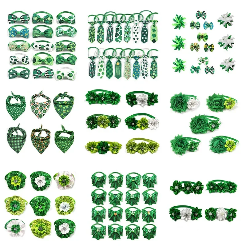 50pcs St. Patrick's Day Pet Cat Dog Pet Bow Tie Bandana Dog Bows Small Dog Grooming Accessories Large Dog Holiday Pets Supplies