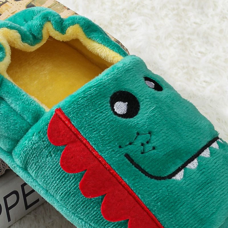 Toddler Boys Slippers for Winter Baby Loafers Plush Warm Cartoon Dinosaur Rubber Sole Child Home Shoes Kid House Indoor Footwear