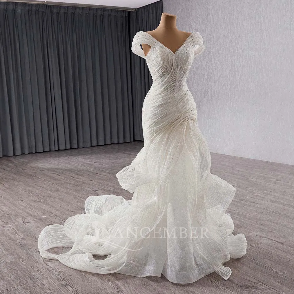 Customized 2025 Organza Wedding Evening Gowns Sexy Beading Wedding Dresses Off Shoulder Sweep Train Bride Dress vestido de novia