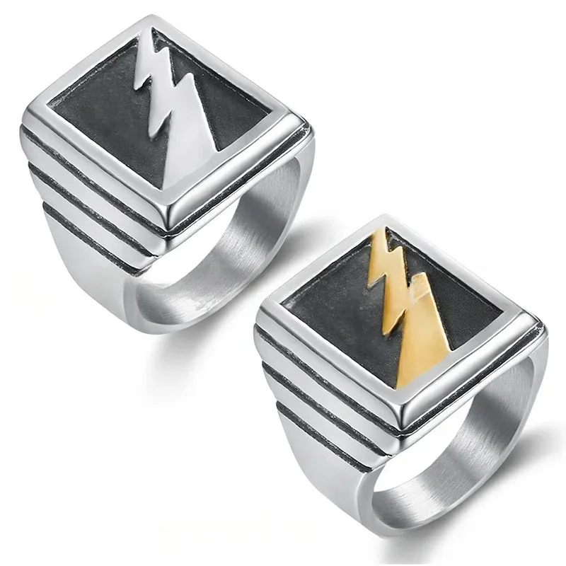 

CHUANGCHENG Personalized 316 Stainless Steel Retro Lightning Men's Rings Size 7-16