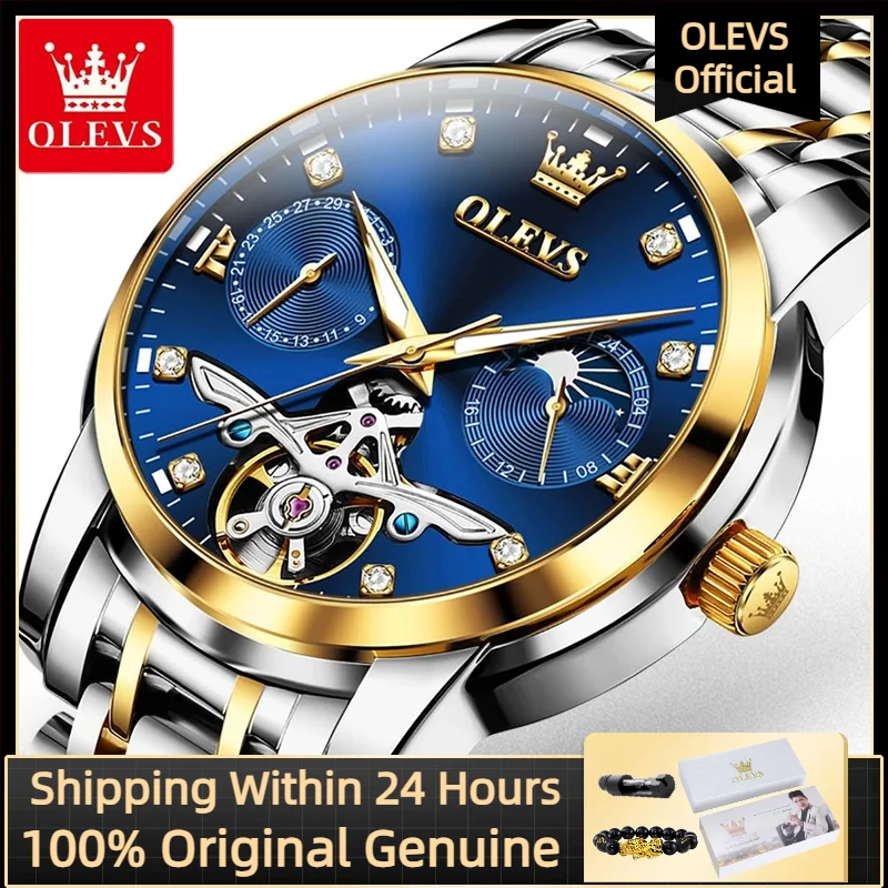 

OLEVS 6703 Men's Watch New Luxury Skeleton Multi functional Waterproof Lunar Phase Men Automatic Mechanical Watch Reloj Hombres